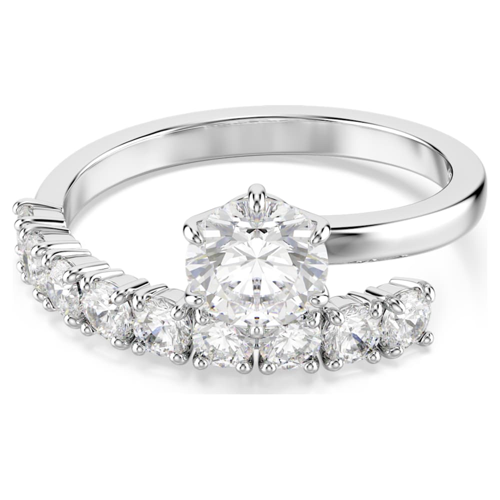 Matrix open ring, Round cut, White, Rhodium plated | Swarovski