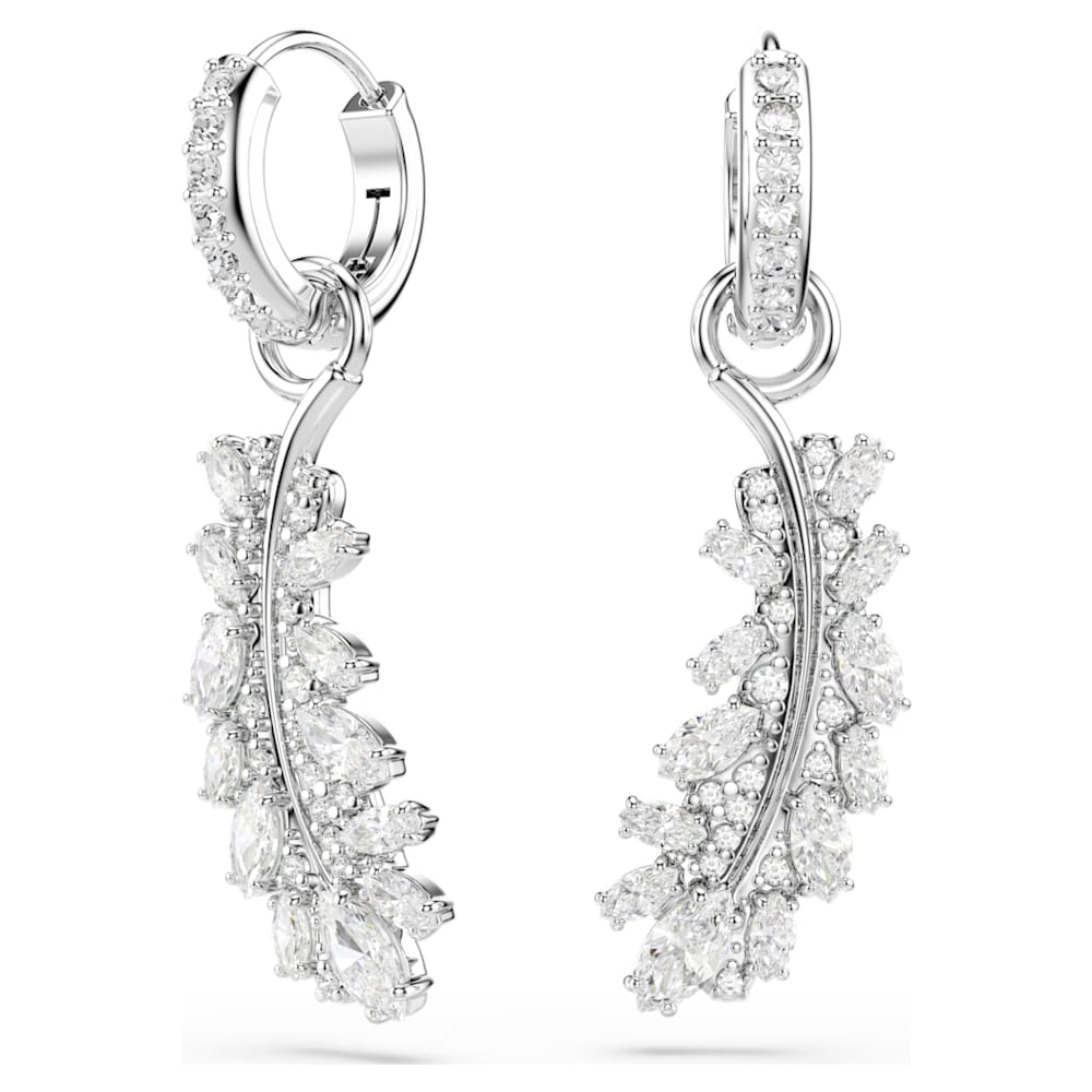 Vienna ピアス, ミックスカット, フェザー, ホワイト, ロジウム