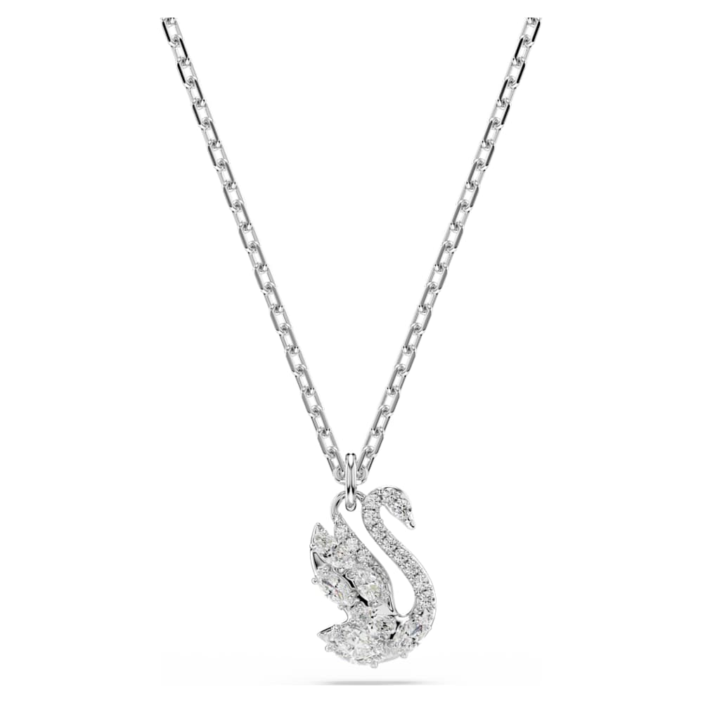 Swan pendant, Mixed cuts, Swan, White, Rhodium plated | Swarovski