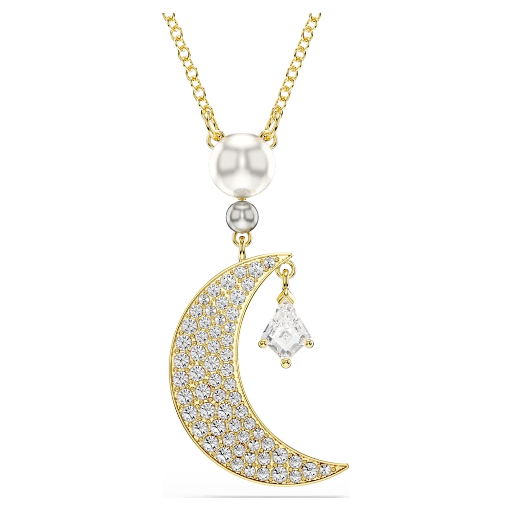 Symbolica pendant, Round cut, Moon, White, 18K gold finish | Swarovski