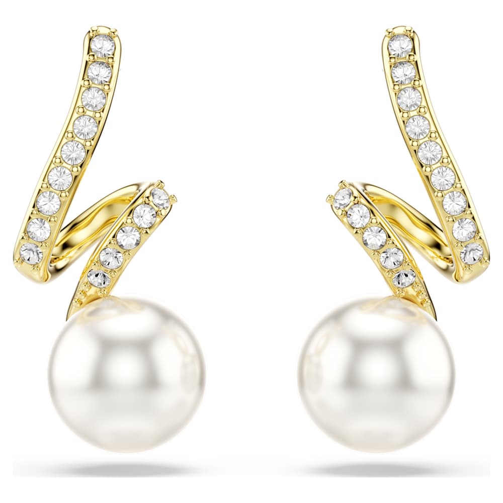 ゴールド パール クリスタル ピアス Gabriella ピアス, クリスタル・パール, ラウンドカット, ホワイト