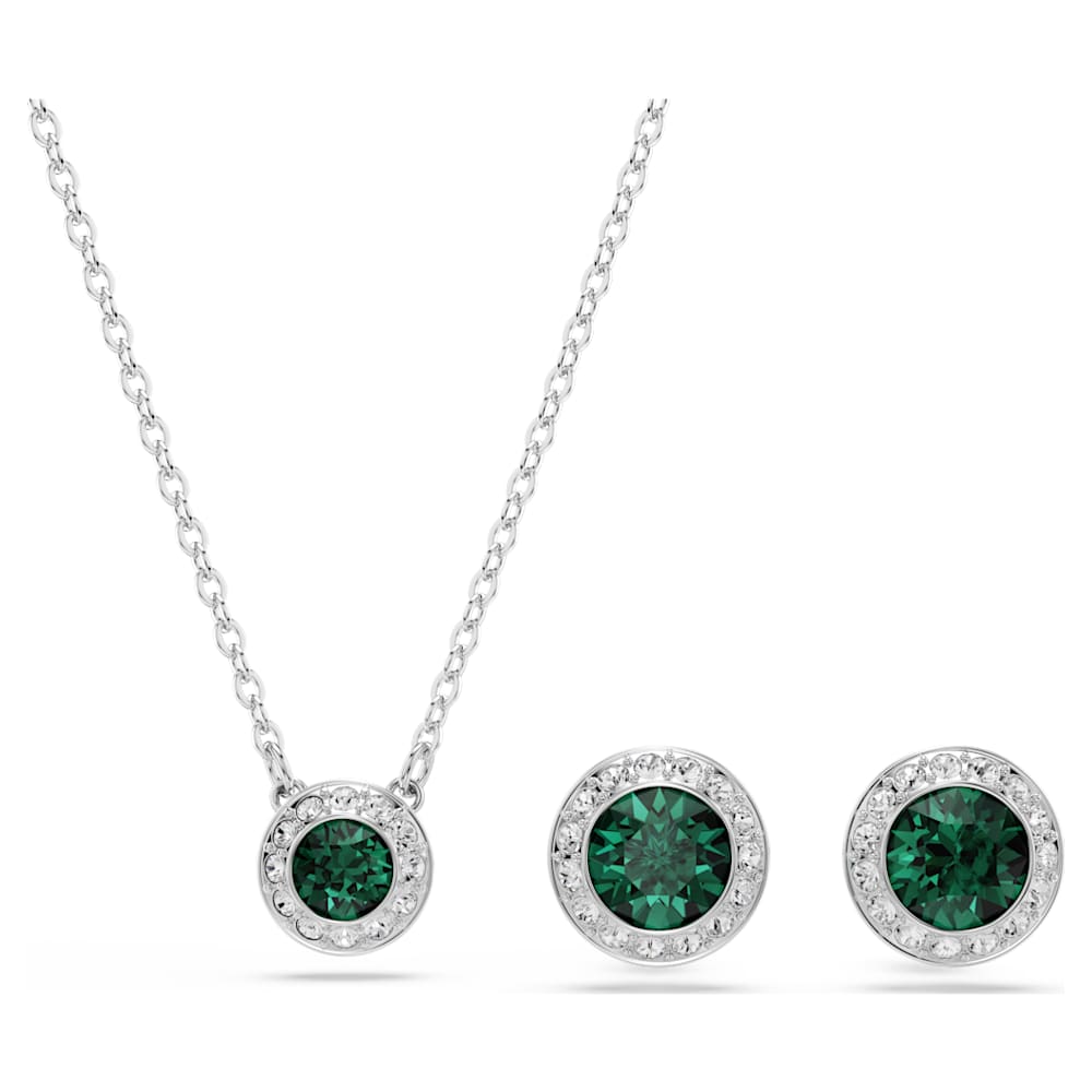 Una Angelic set, Set (2), Round cut, Green, Rhodium plated | Swarovski
