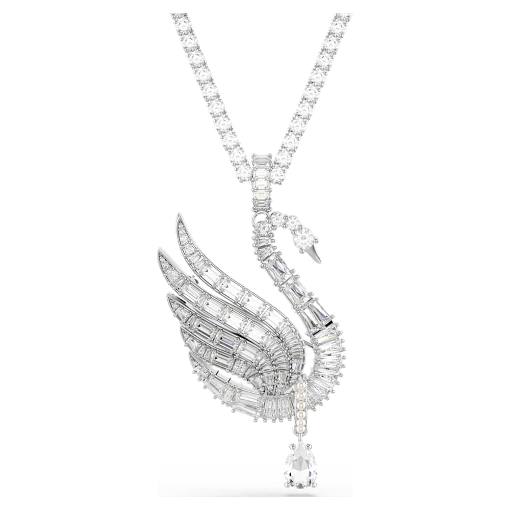 Vienna pendant and brooch, Mixed cuts, Swan, White, Rhodium plated