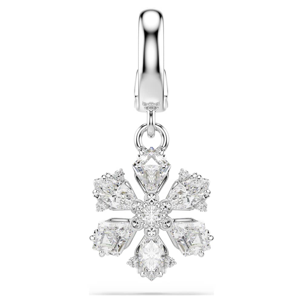 Idyllia charm, Mixed cuts, Snowflake, White, Rhodium plated