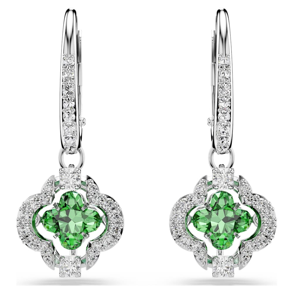 【SWAROVSKI】UNAドロップピアス Una Angelic ドロップピアス, ミックスカット, グリーン, ロジウム