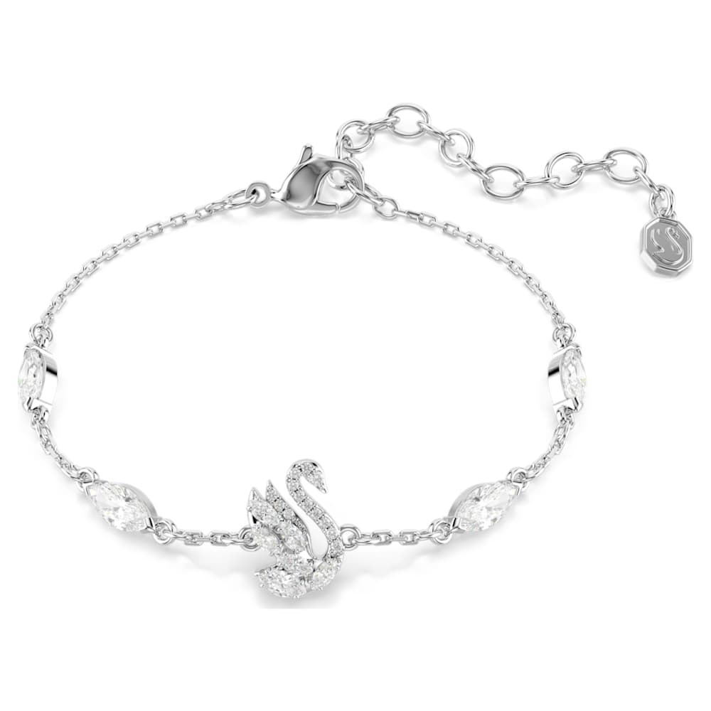 Swan bracelet, Mixed cuts, Swan, White, Rhodium plated | Swarovski