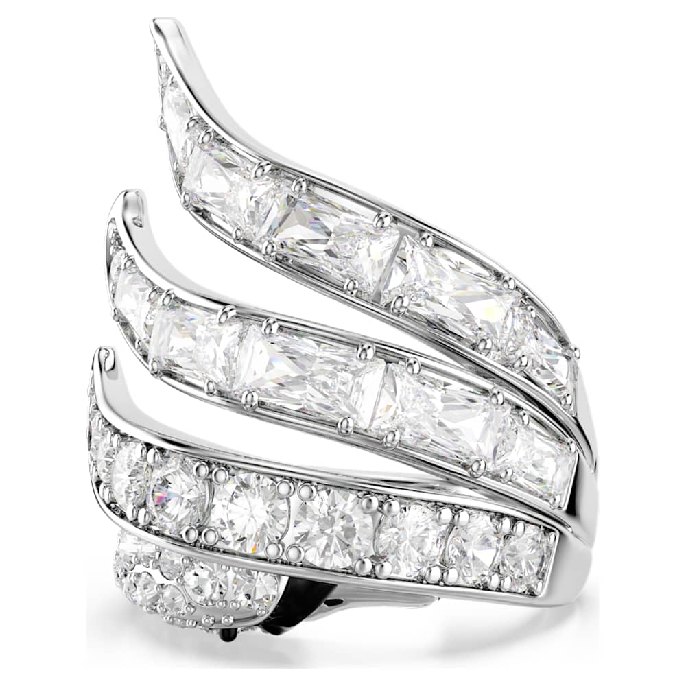 Vienna cocktail ring, Mixed cuts, Swan, White, Rhodium plated