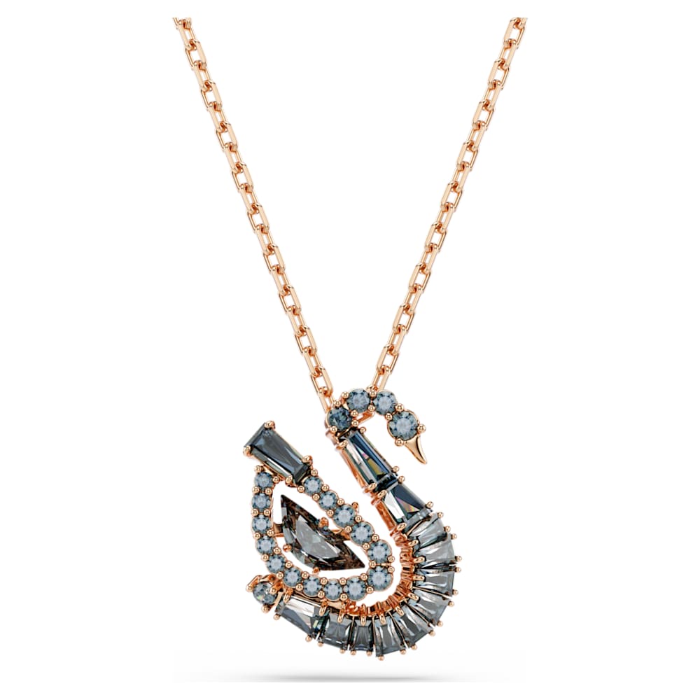 provmeworling ネックレス　swag Swan pendant, Mixed cuts, Swan, Black, 18K rose gold finish