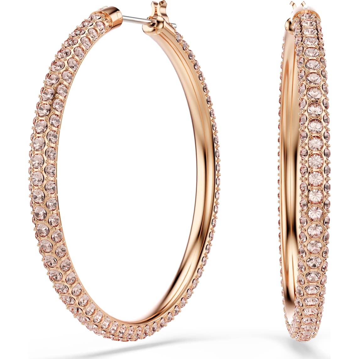 Stone Hoop Pierced Earrings Pink Rose Gold Tone Plated Stone Hoop Pierced Earrings Pink Rose Gold Tone Plated