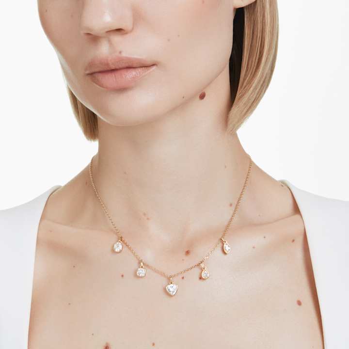 Imber Tennis necklace, Round cut, White, Gold-tone plated