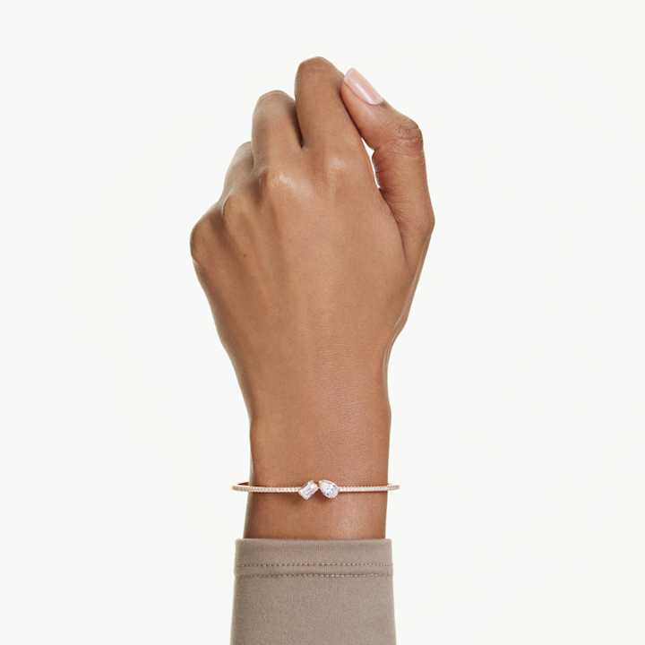 Swarovski ゴールドクリスタルバングル Dextera バングル, マグネットクロージャー, ホワイト, ゴールド