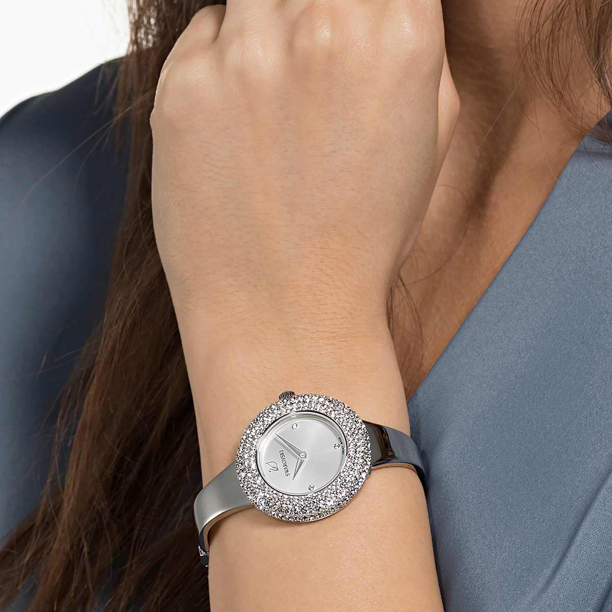 Swarovski Daytime Rhinestone Grey Dial Silver Steel Strap Watch for Women - 5213681