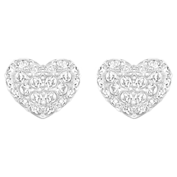 스와로브스키 Swarovski Heart stud earrings, Heart, White, Rhodium plated