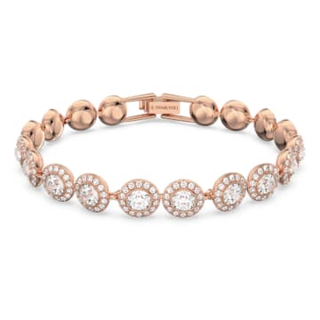 스와로브스키 팔찌 Swarovski Angelic bracelet, Round cut, Pave, Medium, White, Rose gold-tone plated