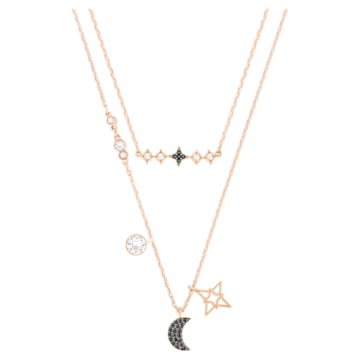 스와로브스키 Swarovski Symbolic necklace, Set (2), Moon and star, Black, Rose gold-tone plated