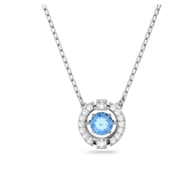 스와로브스키 Swarovski Sparkling Dance necklace, Round cut, Blue, Rhodium plated