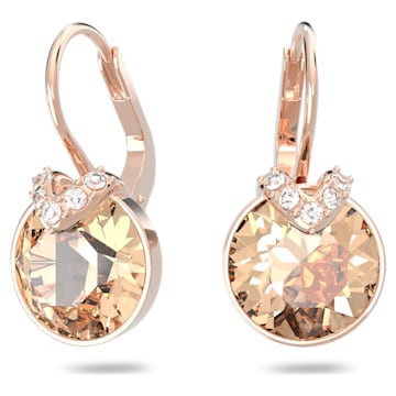 스와로브스키 Swarovski Bella V drop earrings, Round cut, Gold tone, Rose gold-tone plated