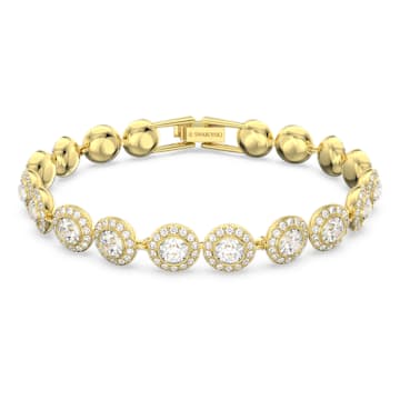 스와로브스키 Swarovski Angelic bracelet, Round cut, Pave, Medium, White, Gold-tone plated