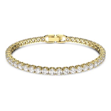 Swarovski Tennis Deluxe bracelet, Round cut, White, Gold-tone plated