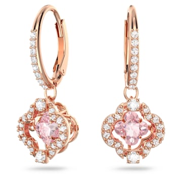 스와로브스키 Swarovski Sparkling Dance drop earrings, Clover, Pink, Rose gold-tone plated