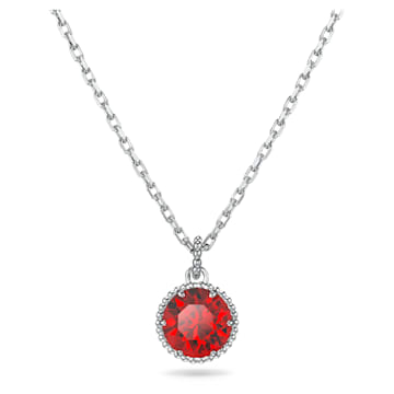 스와로브스키 Swarovski Birthstone pendant, Round cut, January, Red, Rhodium plated