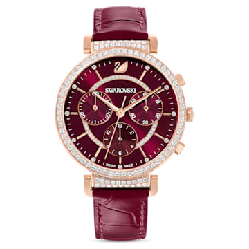 스와로브스키 Swarovski Passage Chrono watch, Swiss Made, Leather strap, Red, Rose gold-tone finish