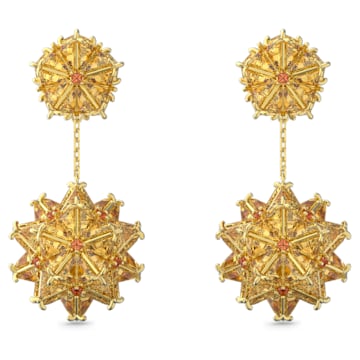 스와로브스키 Swarovski Curiosa drop earrings, Geometric cut, Orange, Gold-tone plated