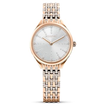 스와로브스키 Swarovski Attract watch, Swiss Made, Pave, Metal bracelet, Rose gold tone, Rose gold-tone finish
