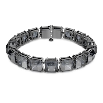 스와로브스키 Swarovski Millenia bracelet, Square cut, Medium, Gray, Ruthenium plated