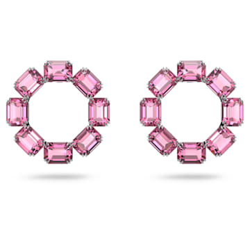 스와로브스키 Swarovski Millenia hoop earrings, Octagon cut, Pink, Rhodium plated