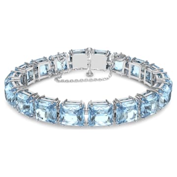 스와로브스키 팔찌 Swarovski Millenia bracelet, Square cut, Medium, Blue, Rhodium plated