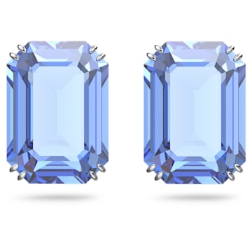 스와로브스키 Swarovski Millenia stud earrings, Octagon cut, Blue, Rhodium plated