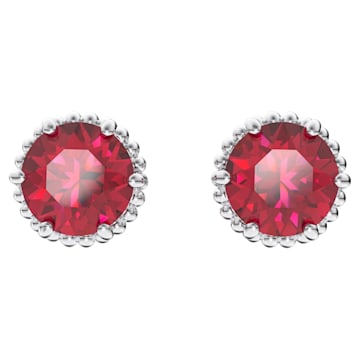 스와로브스키 Swarovski Birthstone stud earrings, Round cut, July, Red, Rhodium plated