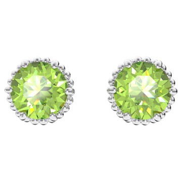스와로브스키 Swarovski Birthstone stud earrings, Round cut, August, Green, Rhodium plated
