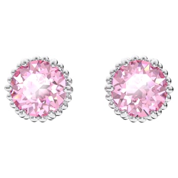 스와로브스키 Swarovski Birthstone stud earrings, Round cut, October, Pink, Rhodium plated