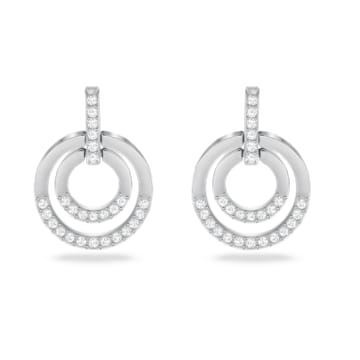 스와로브스키 Swarovski Circle hoop earrings, Round shape, White, Rhodium plated