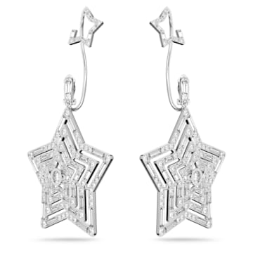 스와로브스키 Swarovski Stella clip earrings, Star, Large, White, Rhodium plated