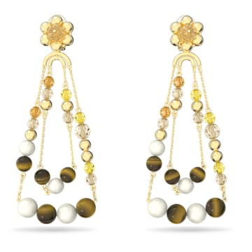 스와로브스키 Swarovski Somnia drop earrings, Chandelier, Extra long, Multicolored, Gold-tone plated