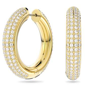 스와로브스키 Swarovski Dextera hoop earrings, Medium, White, Gold-tone plated