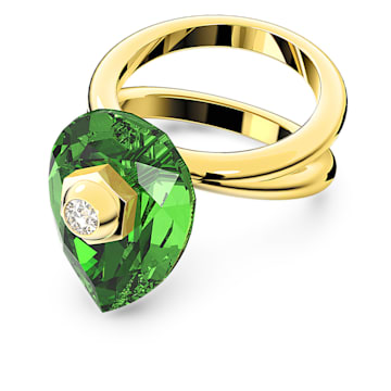 스와로브스키 Swarovski Numina ring, Pear cut, Green, Gold-tone plated