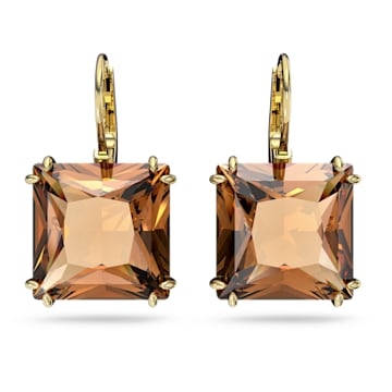 스와로브스키 Swarovski Millenia drop earrings, Square cut, Brown, Gold-tone plated