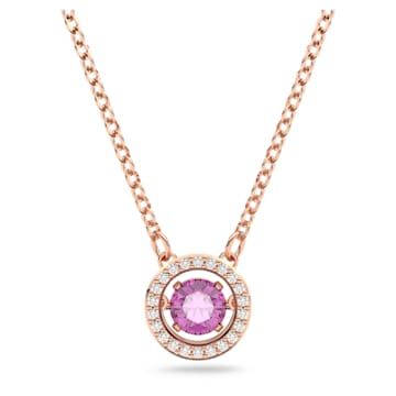 스와로브스키 Swarovski Sparkling Dance pendant, Round cut, Long, Purple, Rose gold-tone plated