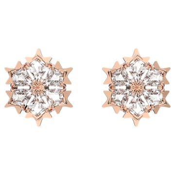 스와로브스키 Swarovski Magic stud earrings, Snowflake, White, Rose gold-tone plated