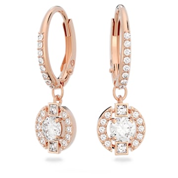 스와로브스키 Swarovski Sparkling Dance drop earrings, Round cut, White, Rose gold-tone plated