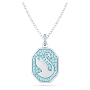 스와로브스키 Swarovski Signum pendant, Swan, Long, Blue, Rhodium plated
