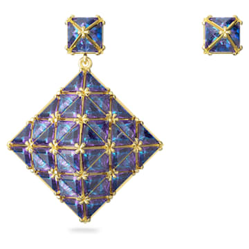 스와로브스키 Swarovski Curiosa drop earrings, Asymmetrical design, Blue, Gold-tone plated