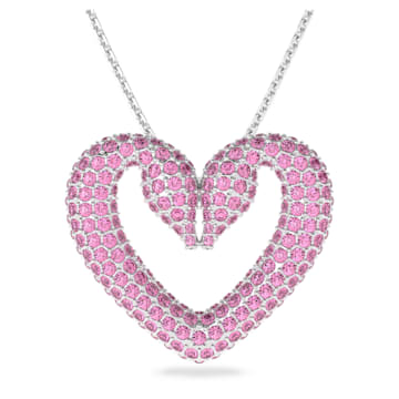 스와로브스키 Swarovski Una pendant, Heart, Large, Pink, Rhodium plated