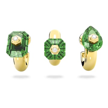 스와로브스키 Swarovski Numina hoop earrings, Set (3), Mixed cuts, Green, Gold-tone plated