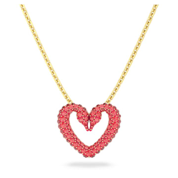 스와로브스키 Swarovski Una pendant, Pave, Heart, Small, Red, Gold-tone plated