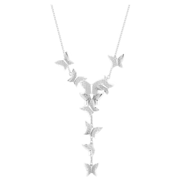 스와로브스키 Swarovski Lilia Y necklace, Butterfly, White, Rhodium plated